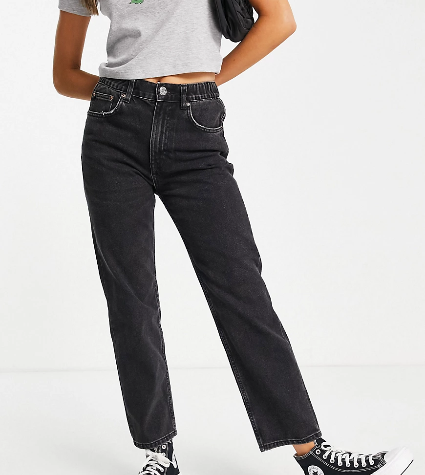 Pull&Bear – Exclusive – Mom-Jeans mit elastischem Bund in Schwarz günstig online kaufen
