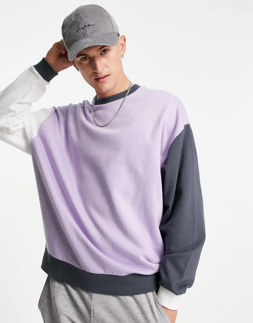 ASOS DESIGN – Oversize-Sweatshirt mit Blockfarbenmuster-Mehrfarbig günstig online kaufen