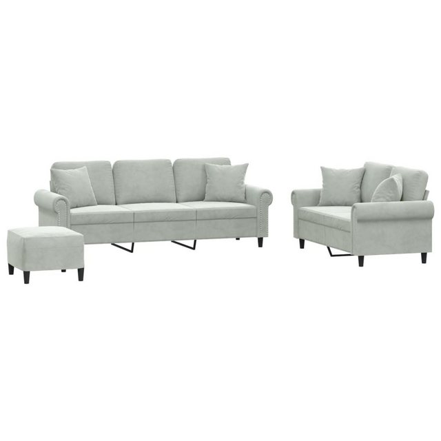 vidaXL Sofa Sofagarnitur Set mit Kissen Samt, 3-tlg., Hellgrau günstig online kaufen