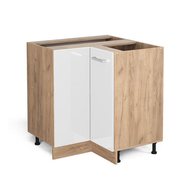 Vicco Eckunterschrank R-Line, Weiß Hochglanz/Goldkraft Eiche, 75.6 cm AP Ma günstig online kaufen