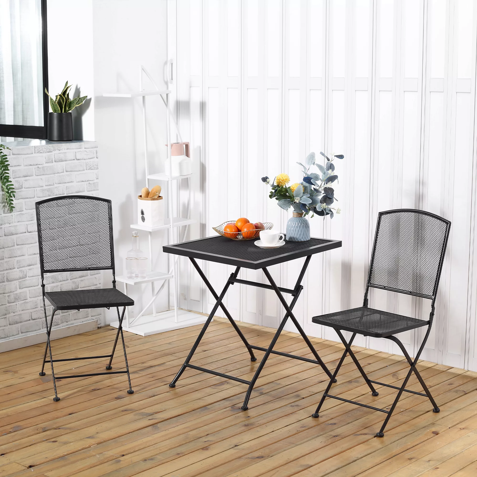 Outsunny Garten Sitzgruppe Bistro-Set 3 Personen mit 1 Tisch und 2 faltbare günstig online kaufen