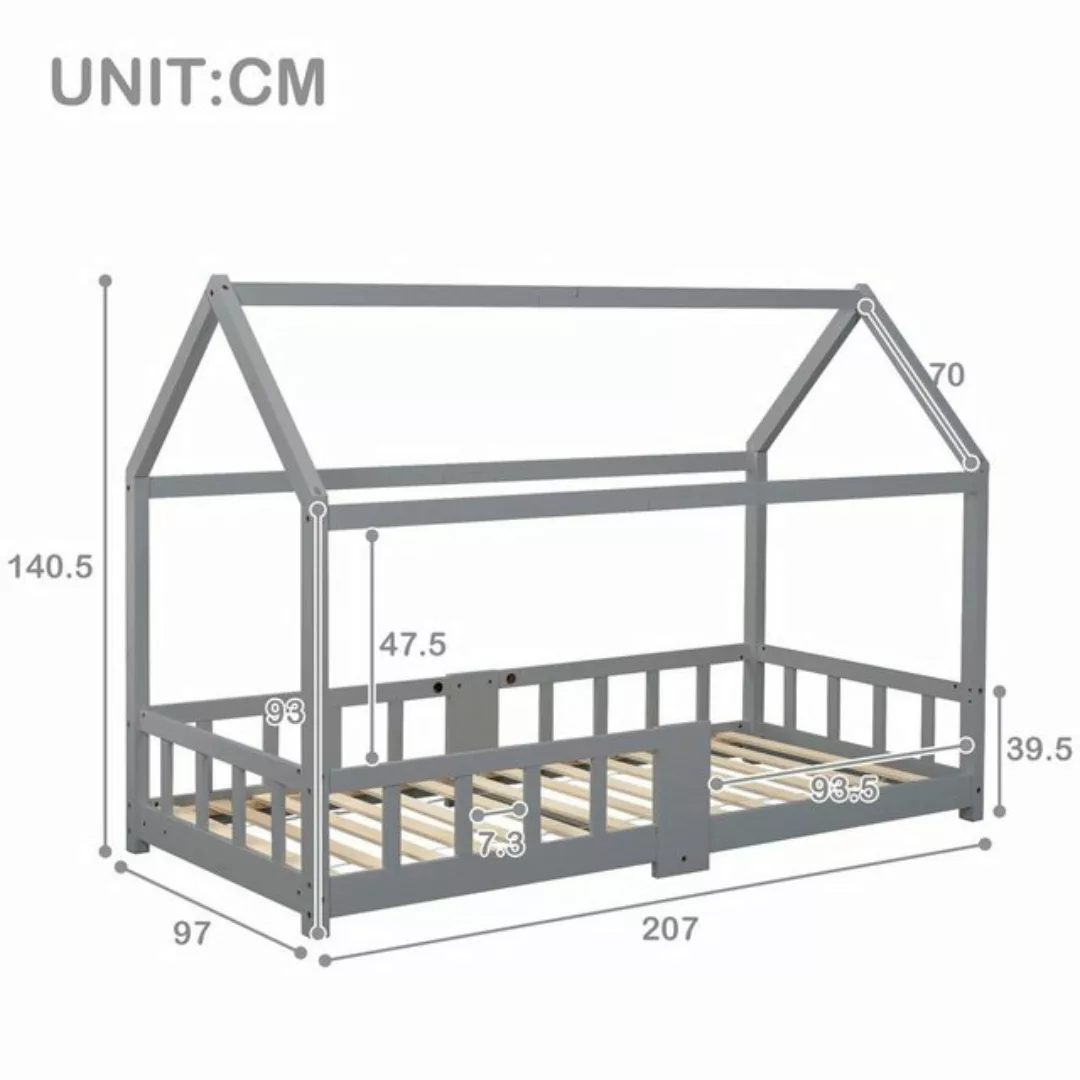 Flieks Massivholzbett (1-tlg), Kiefer Kinderbett Hausbett mit Tafel 90x200c günstig online kaufen