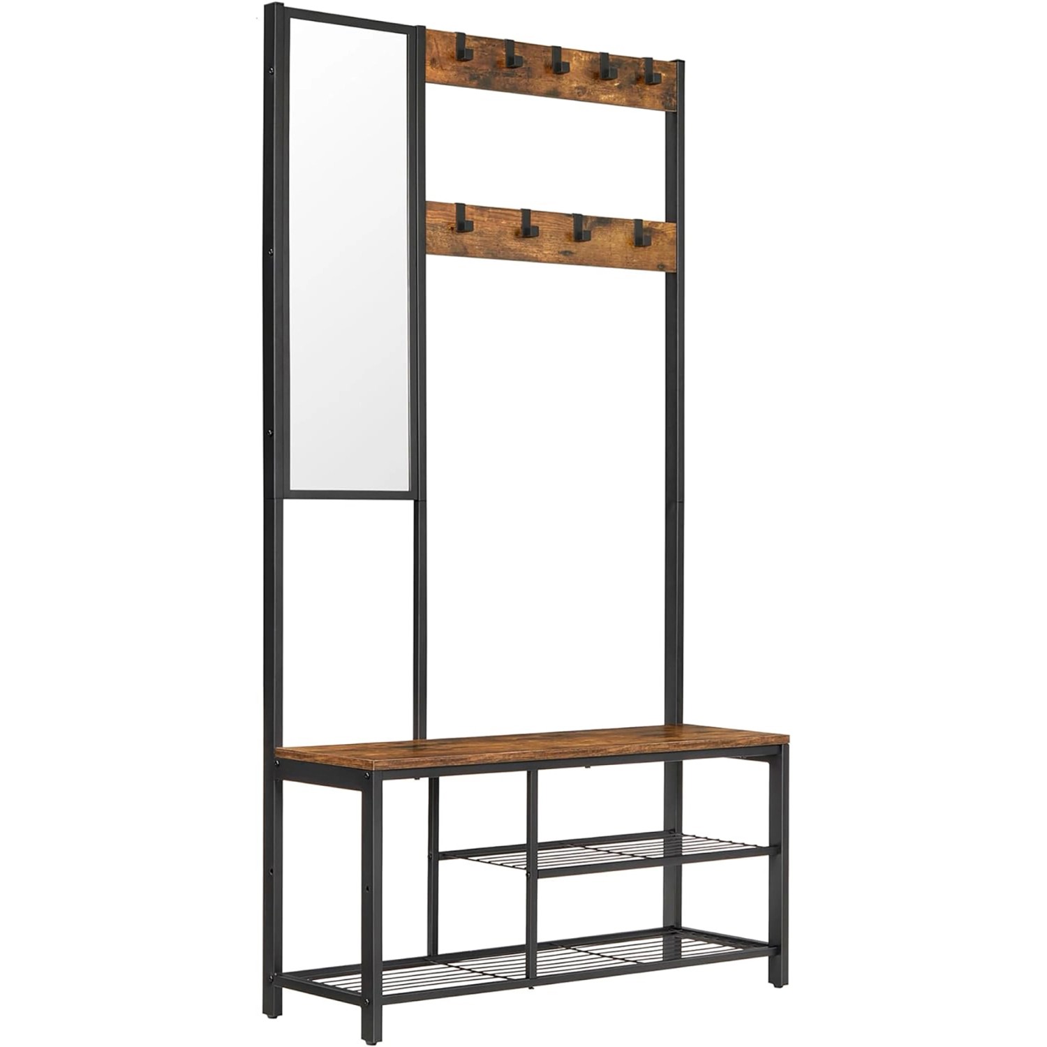 Songmics Garderobe 9 Abnehmbaren Haken 36 cm x 98 cm x 185 cm Braun-Schwarz günstig online kaufen