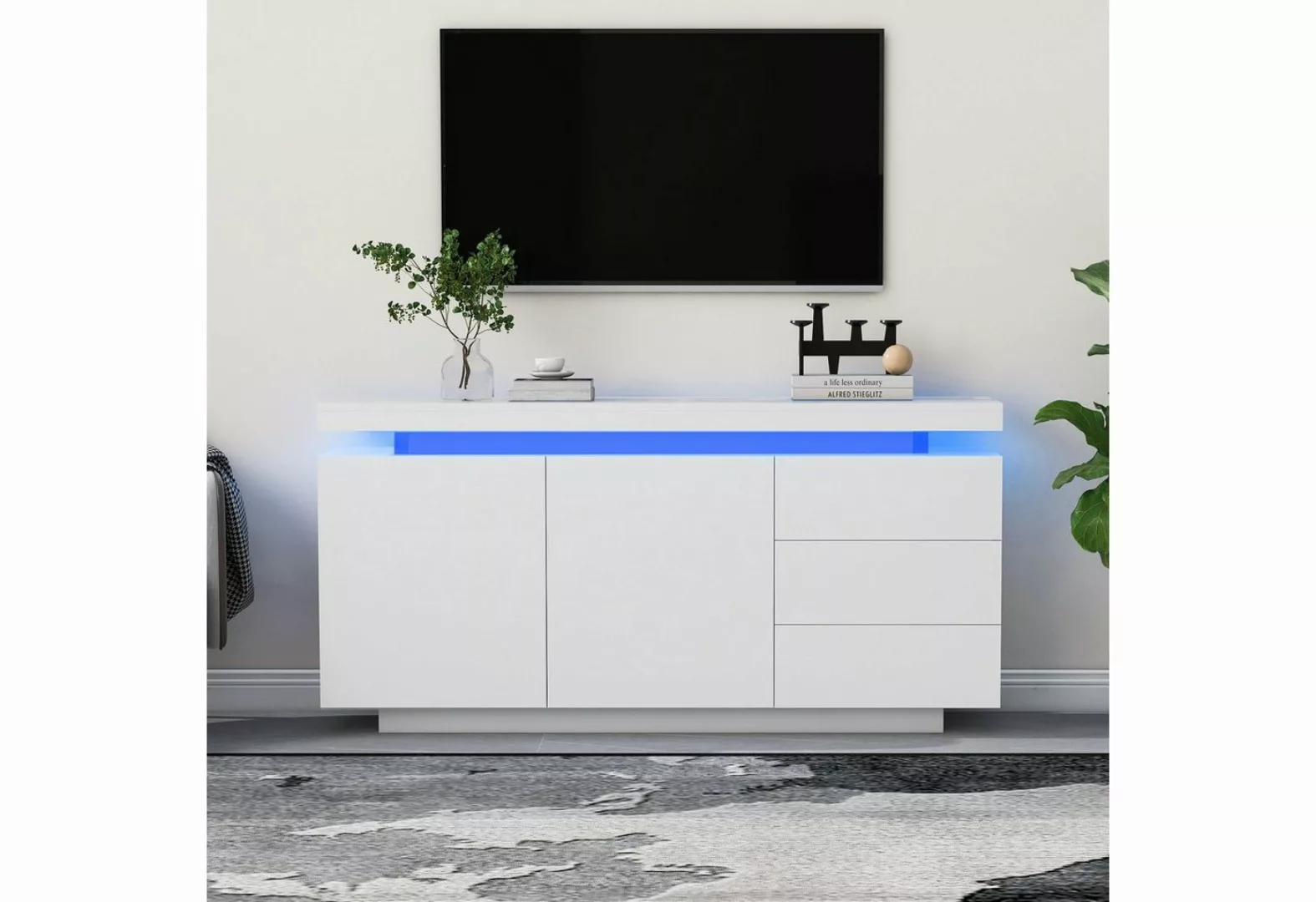 Celya TV-Schrank Sideboard TV-Schrank mit LED Licht Grifflose 2 Türen 3 Sch günstig online kaufen