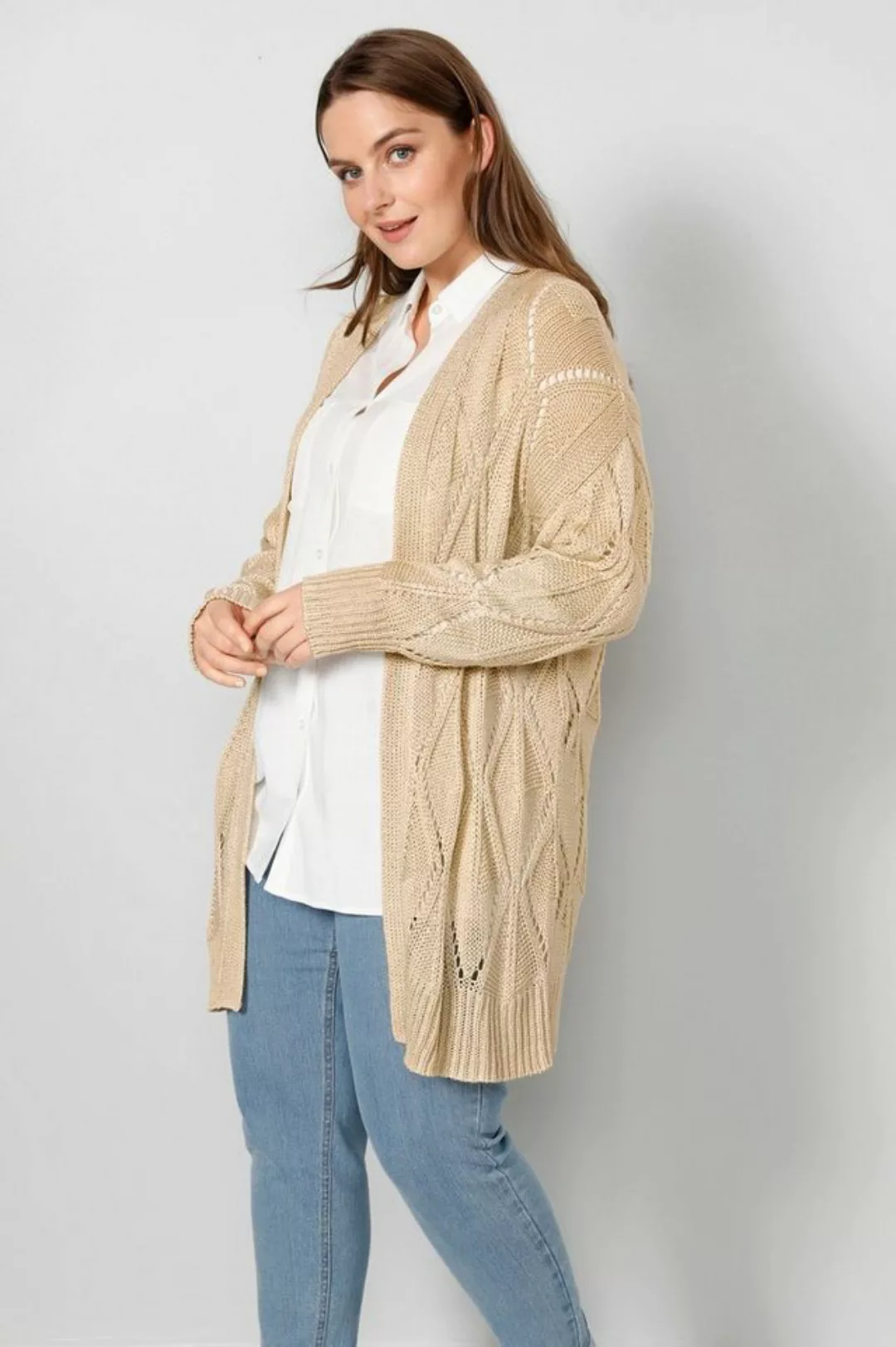 Sara Lindholm Strickjacke Strickjacke oversized offene Form Strukturstrick günstig online kaufen