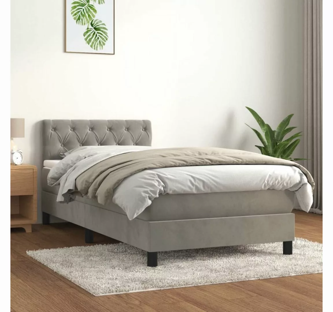 furnicato Bett Boxspringbett mit Matratze Hellgrau 80x200 cm Samt günstig online kaufen