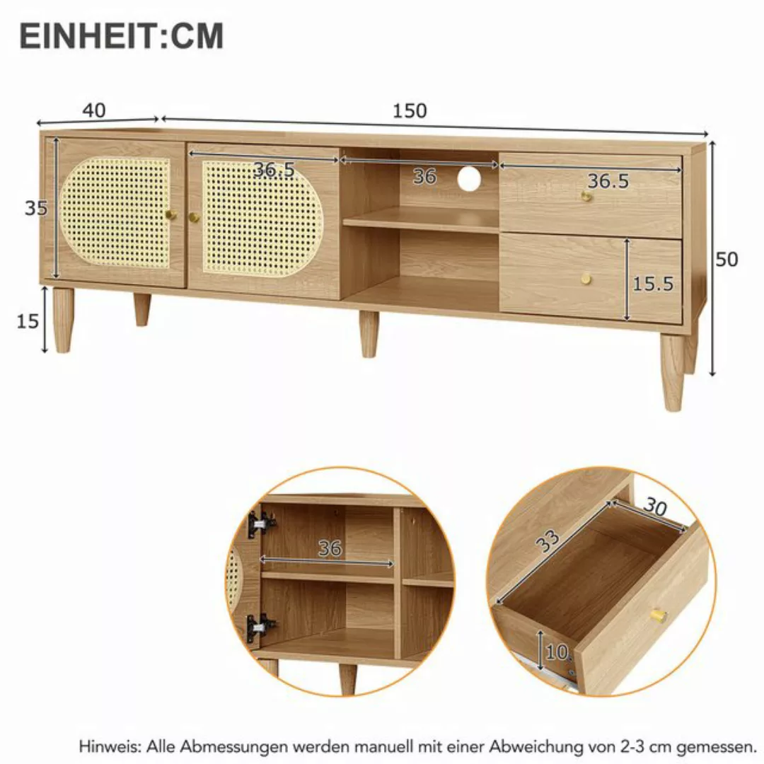 liebtech TV-Schrank Rattan-TV-Schrank 150x40x50 cm - Für bis zu 60 Zoll Fer günstig online kaufen