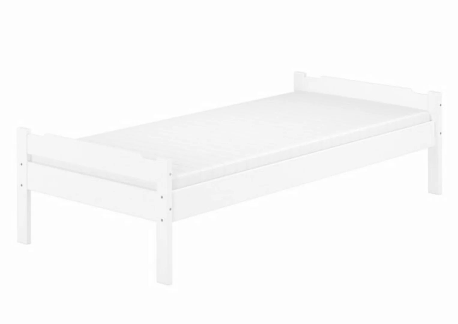 Erst-Holz® Weißes Einzelbett Kiefer massiv 90x200 mit Rost und Matratze wei günstig online kaufen