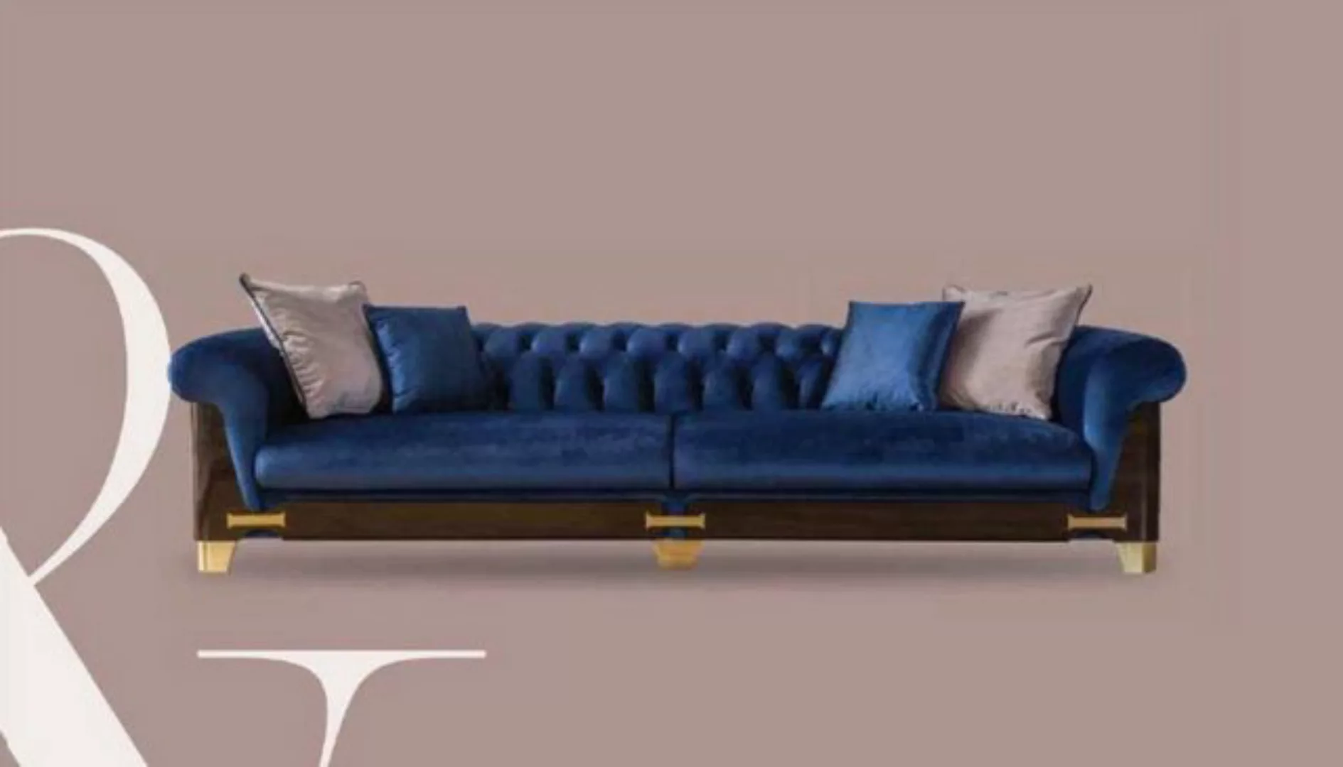 JVmoebel Chesterfield-Sofa Chesterfield Viersitzig Sofa 4 Sitzer Sofas Blau günstig online kaufen