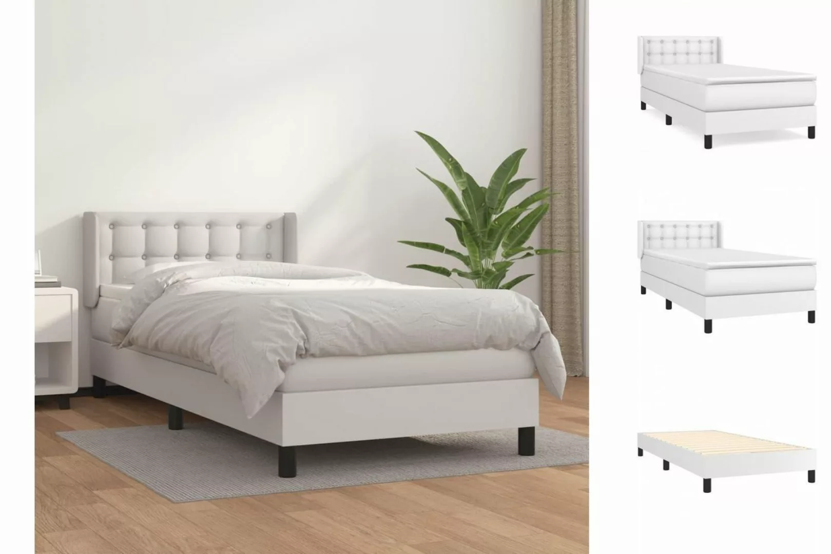 vidaXL Bettgestell Boxspringbett mit Matratze Weiß 100x200 cm Kunstleder Be günstig online kaufen