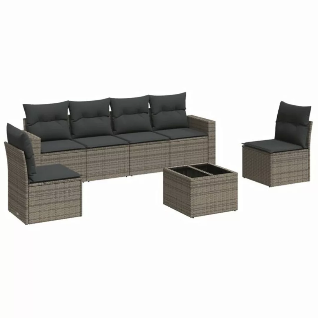 vidaXL Sofaelement 7-tlg. Garten-Sofagarnitur mit Kissen Grau Poly Rattan ( günstig online kaufen