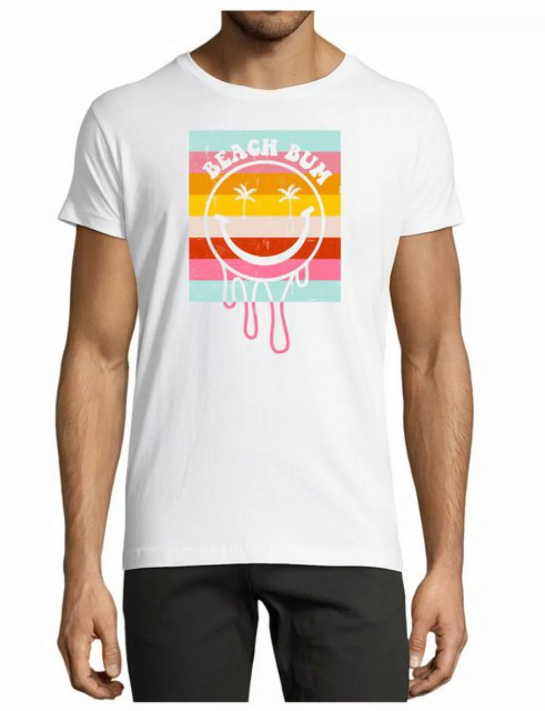 MyDesign24 T-Shirt Herren Smiley Print Shirt - Bunter Beach Bum Smiley Baum günstig online kaufen