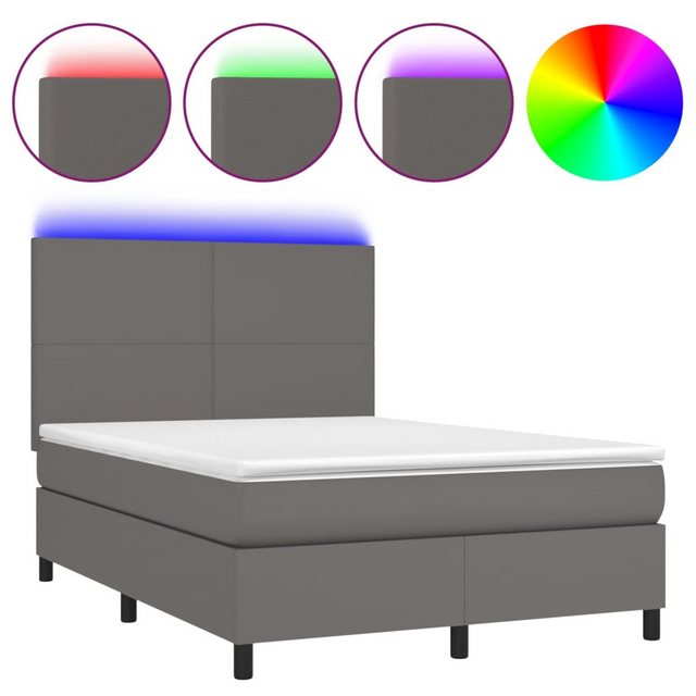 vidaXL Boxspringbett, Boxbett mit Matratze & LED Grau 140x200 cm Kunstleder günstig online kaufen