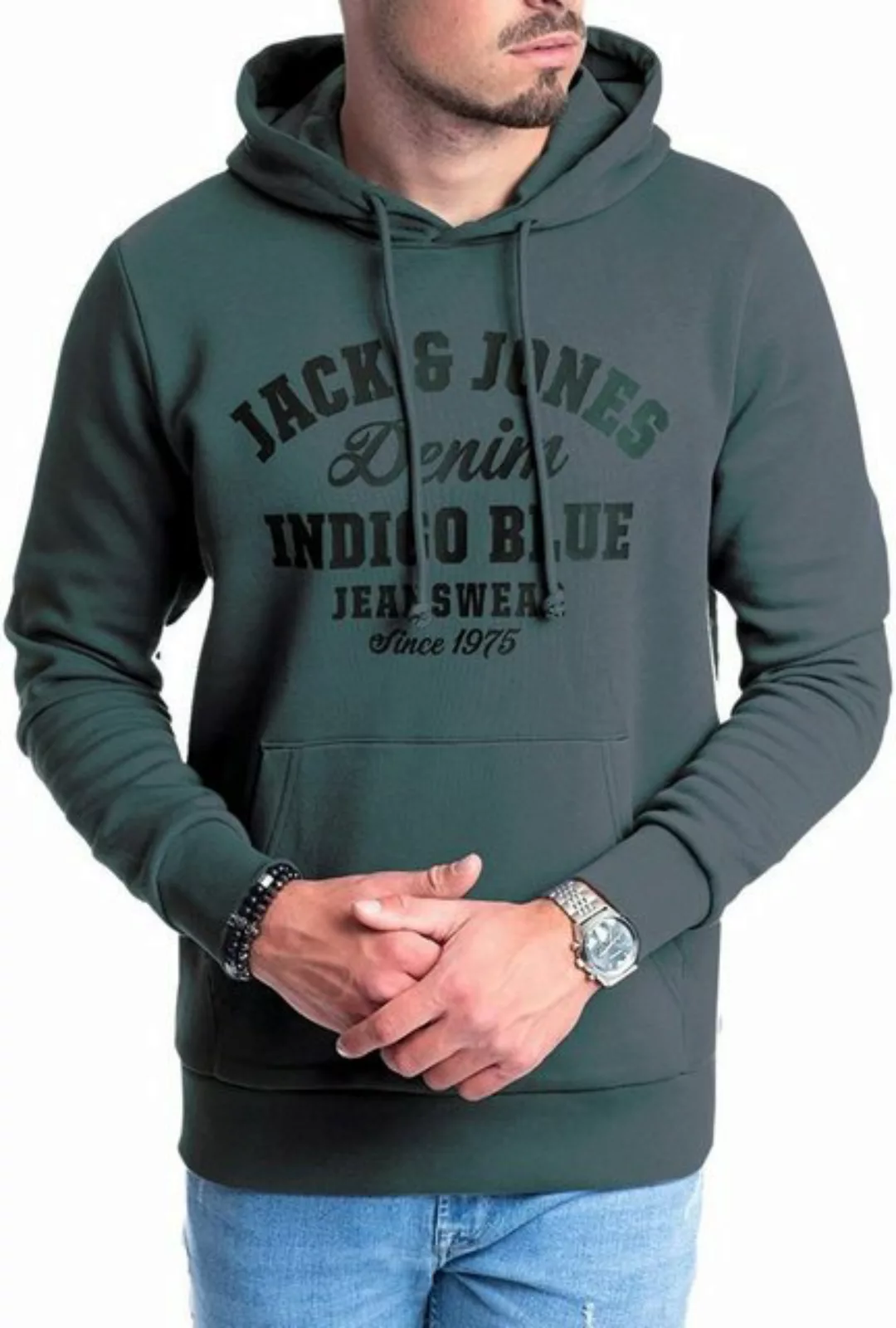 Jack & Jones T-Shirt mit Kängurutasche, Kapuze, mit Logodruck, in Unifarbe günstig online kaufen