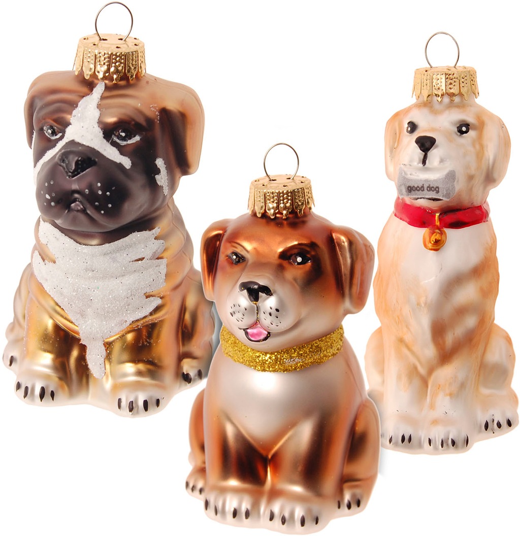 Krebs Glas Lauscha Christbaumschmuck "mit 3 verschiedenen Hunden", (Set, 3 günstig online kaufen
