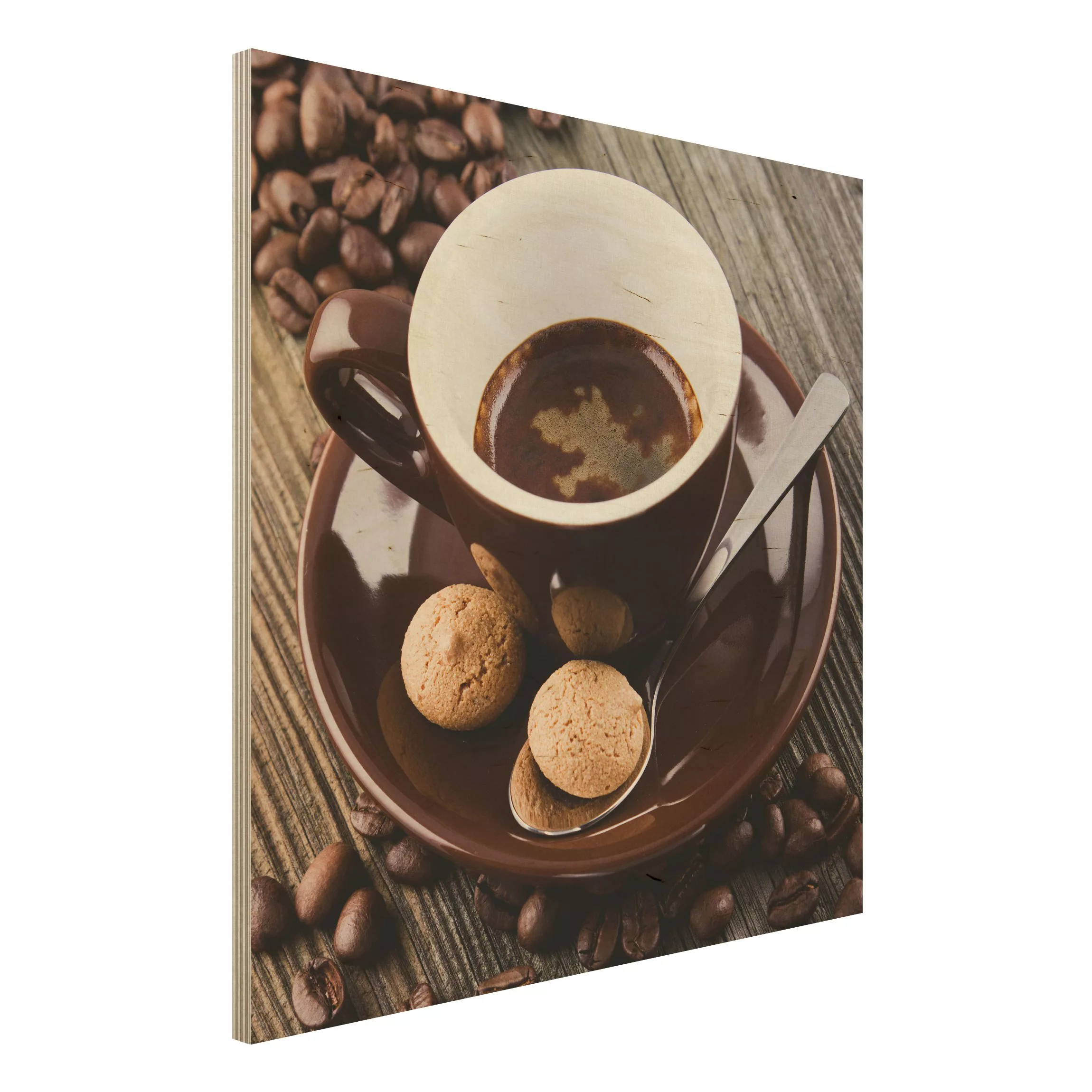 Holzbild Kaffeetasse mit Kaffeebohnen günstig online kaufen