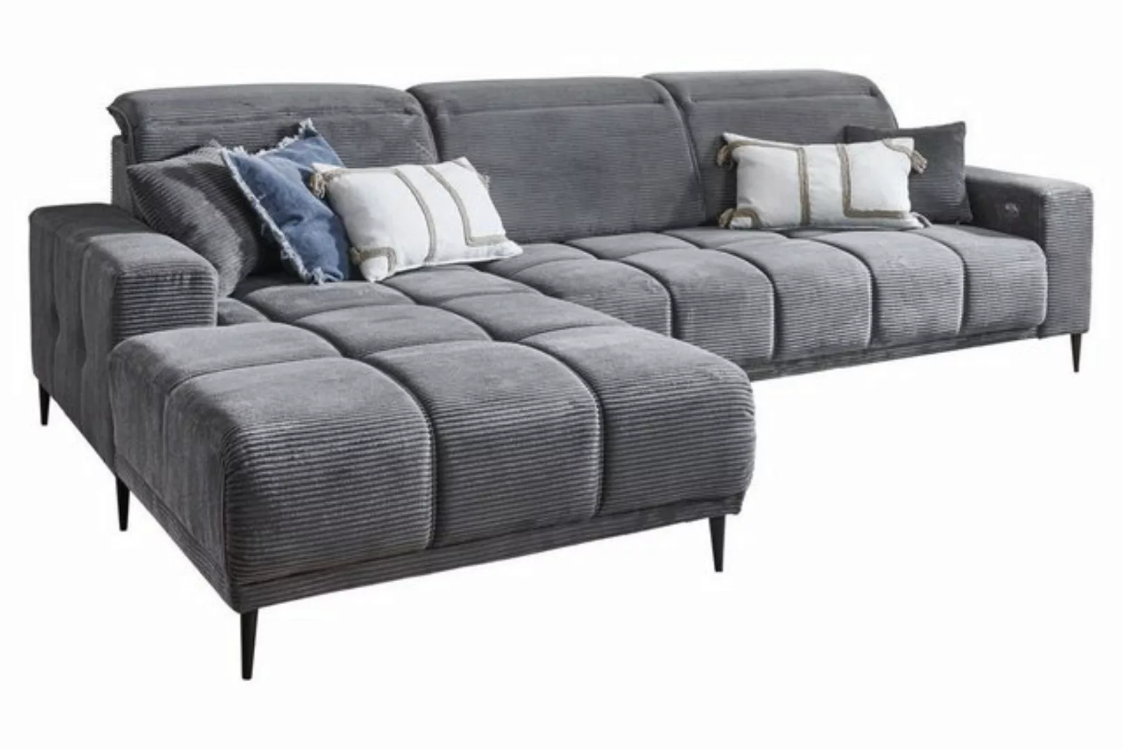 Iwaniccy Ecksofa LIVORNO, B 286 x T 195 cm, Dunkelgrau, Cord, elektrische S günstig online kaufen