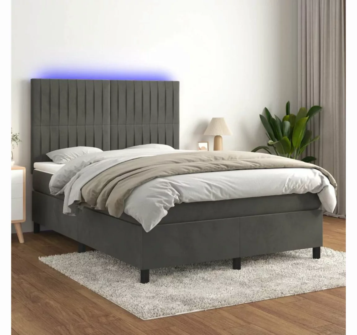 vidaXL Boxspringbett Boxspringbett mit Matratze LED Dunkelgrau 140x190 cm S günstig online kaufen