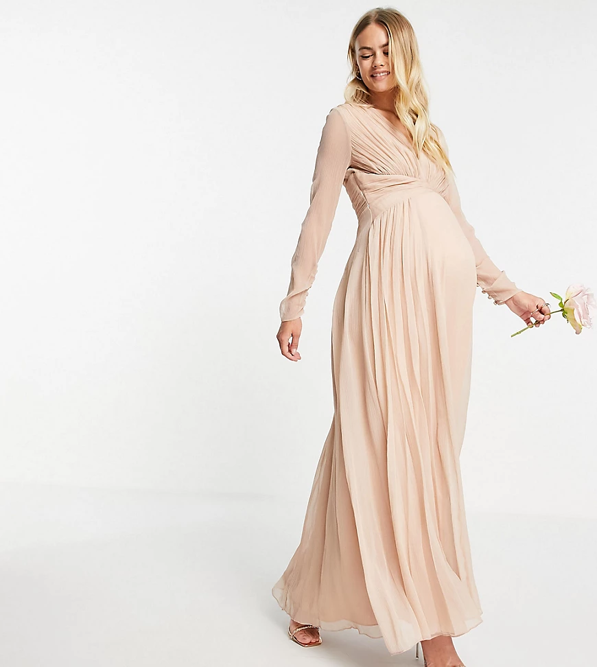 ASOS DESIGN Maternity – Bridesmaid – Langärmliges Maxikleid mit geraffter T günstig online kaufen