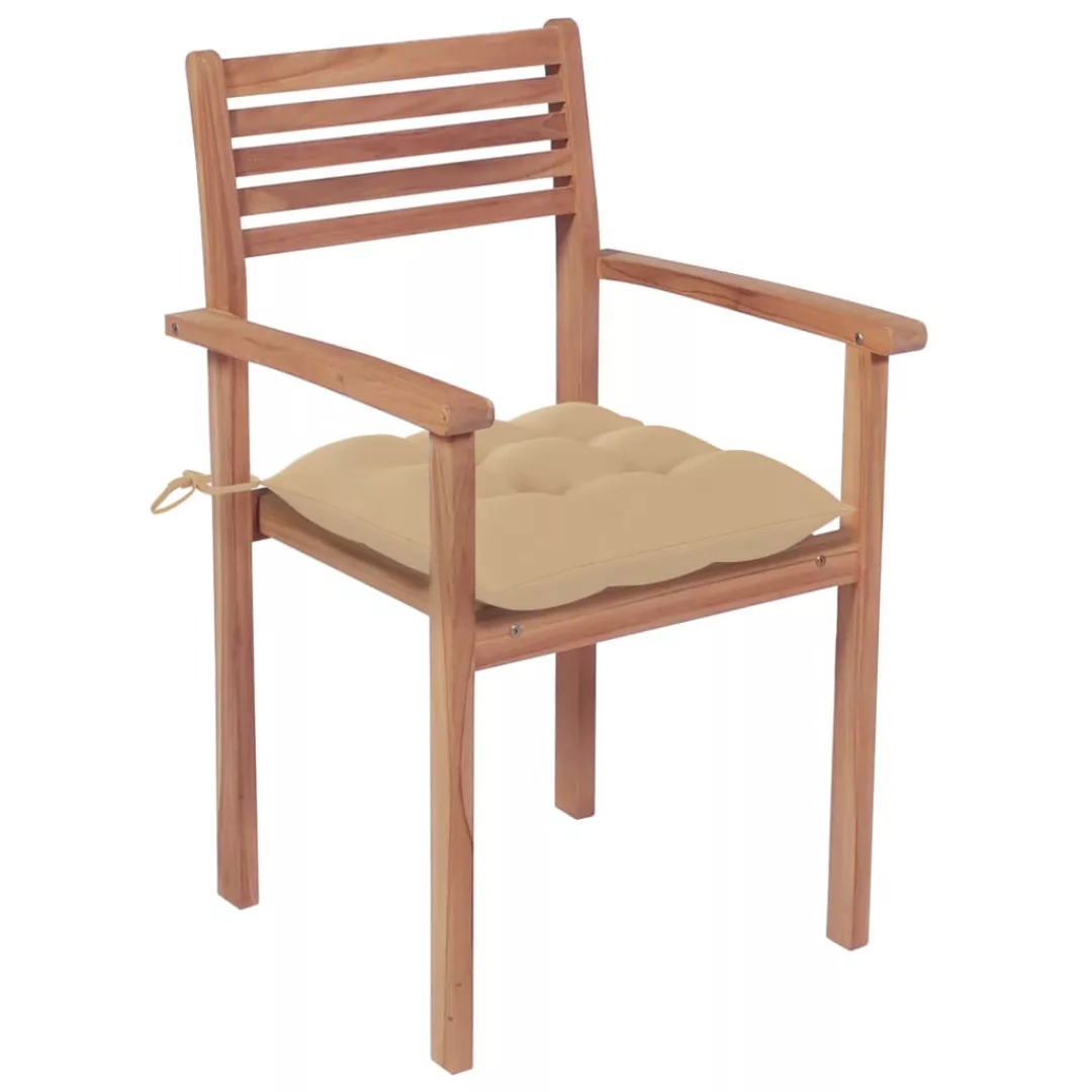 Gartenstühle 2 Stk. Mit Beige Kissen Massivholz Teak günstig online kaufen