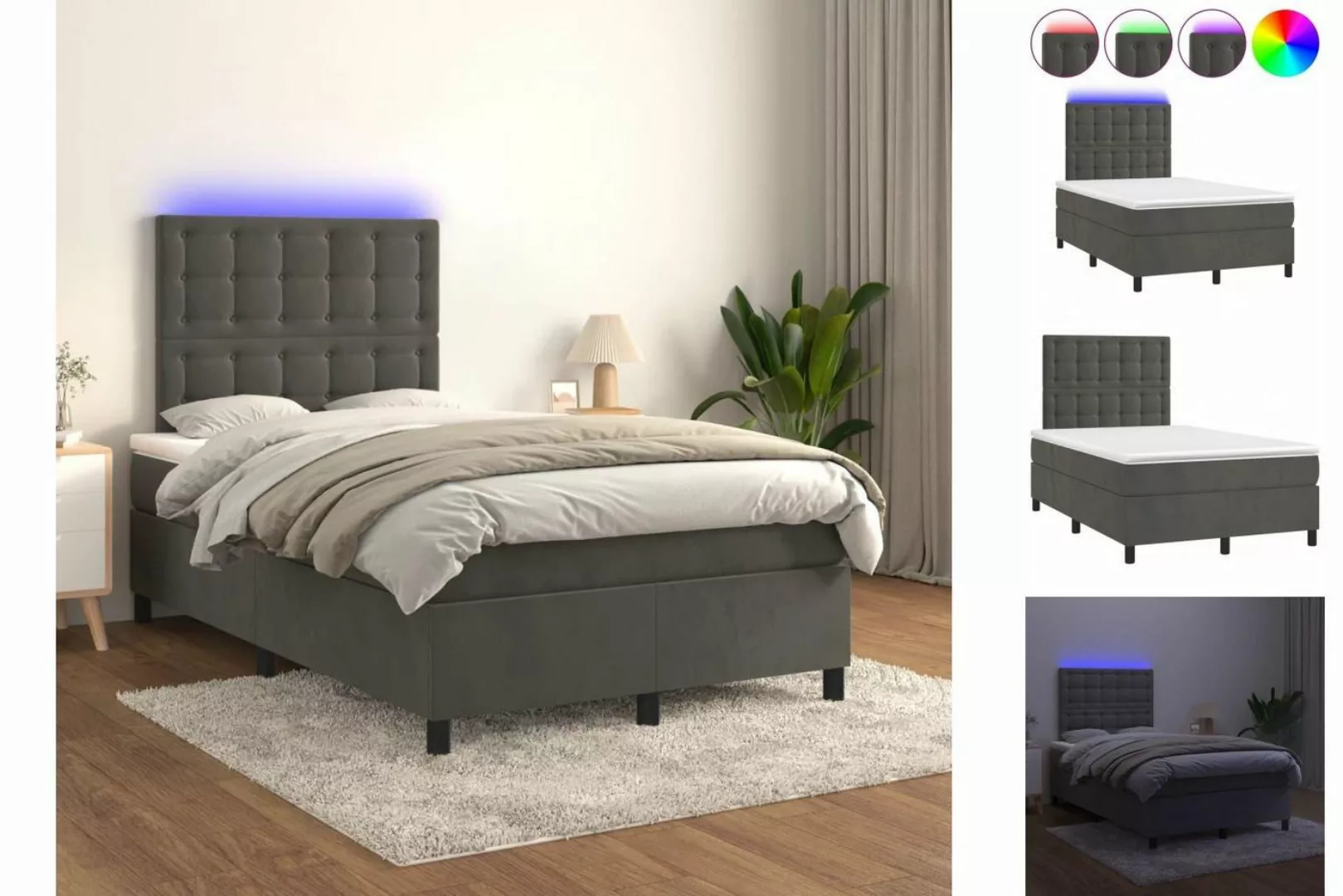 vidaXL Boxspringbett Boxspringbett mit Matratze & LED Samt (120 x 200 cm, D günstig online kaufen