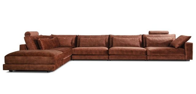 KAWOLA Ecksofa ETICO, Sofa XXL Recamiere links Velvet rostrot günstig online kaufen