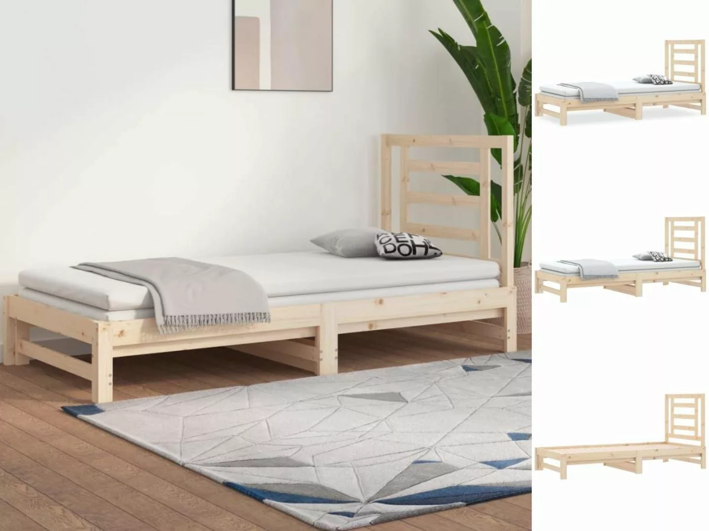 vidaXL Bettgestell Gästebett Tagesbett Ausziehbar 2x90x200 cm Massivholz Ki günstig online kaufen