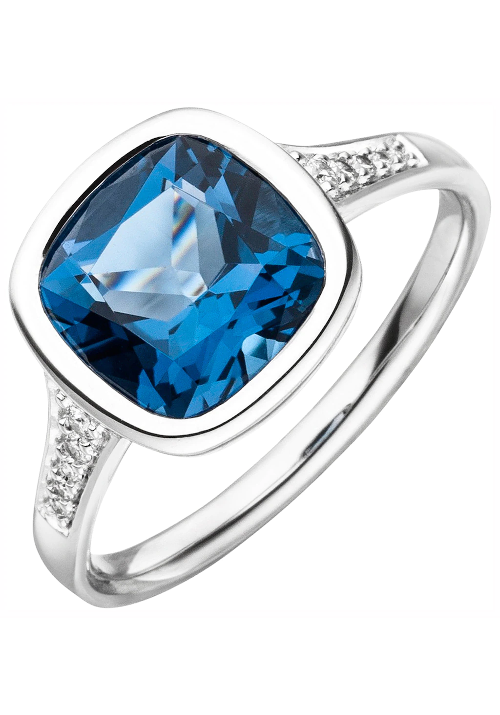 JOBO Fingerring, 585 Weißgold mit Blautopas und 10 Diamanten günstig online kaufen