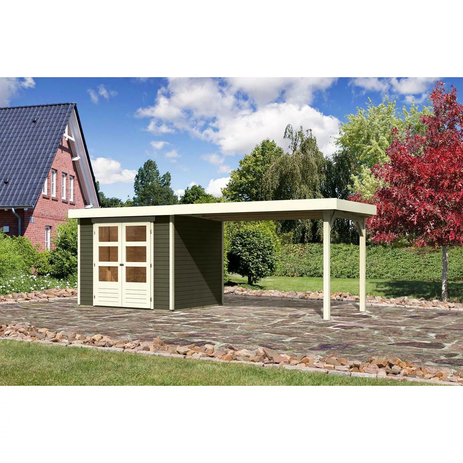 Karibu Holz-Gartenhaus/Gerätehaus Boras Terragrau Flachdach Lackiert 238 cm günstig online kaufen