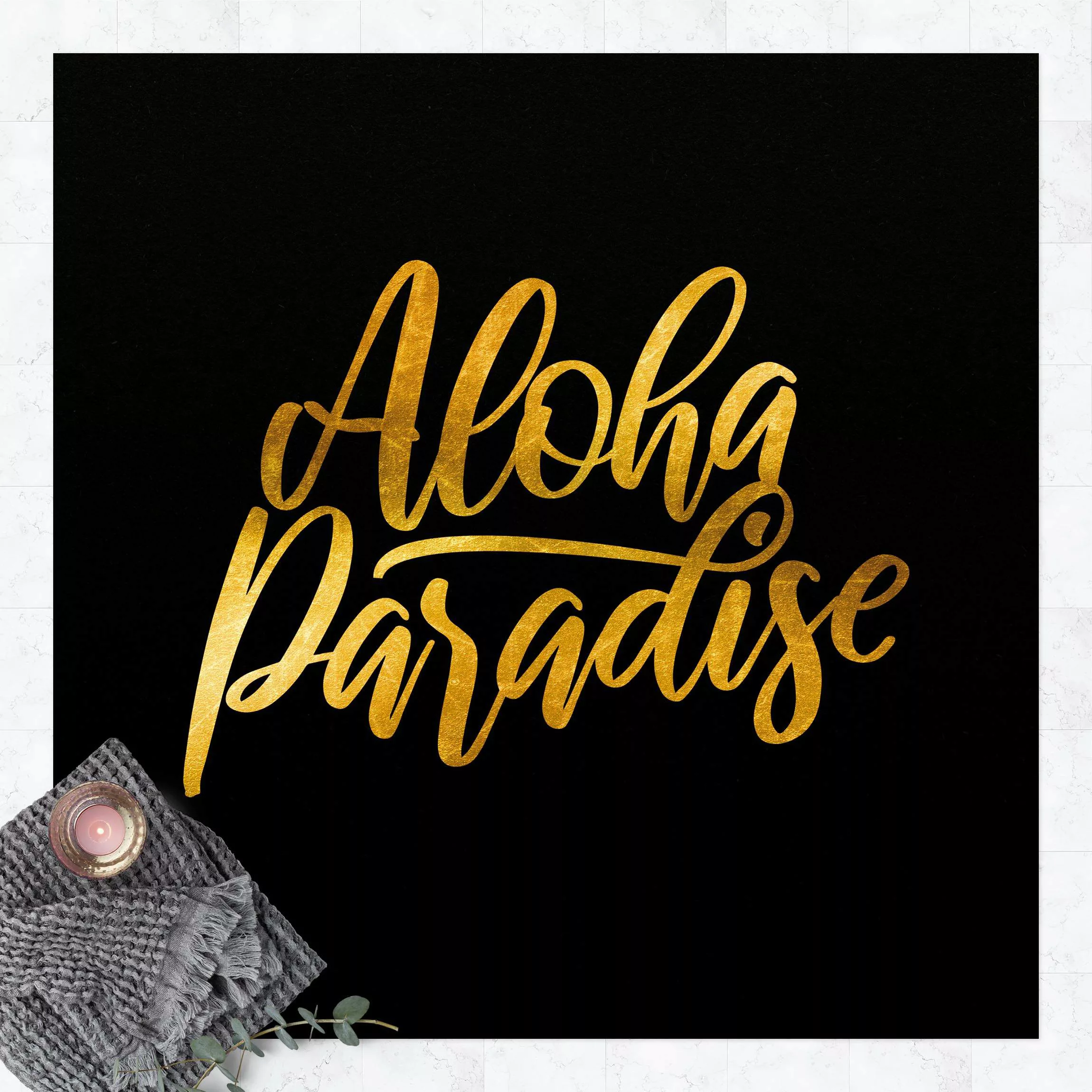 Vinyl-Teppich Gold - Aloha Paradise auf Schwarz günstig online kaufen