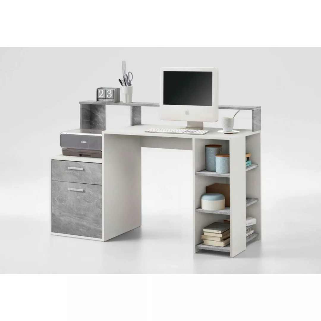 Schreibtisch  Beton Optik weiß B/H/T: ca. 139x92x54 cm günstig online kaufen