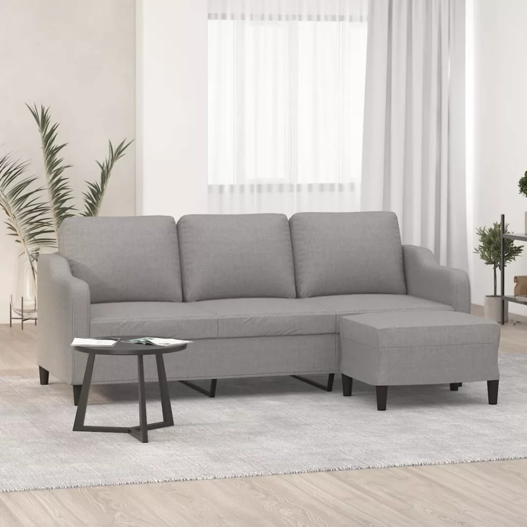 Vidaxl 3-sitzer-sofa Mit Hocker Hellgrau 180 Cm Stoff günstig online kaufen