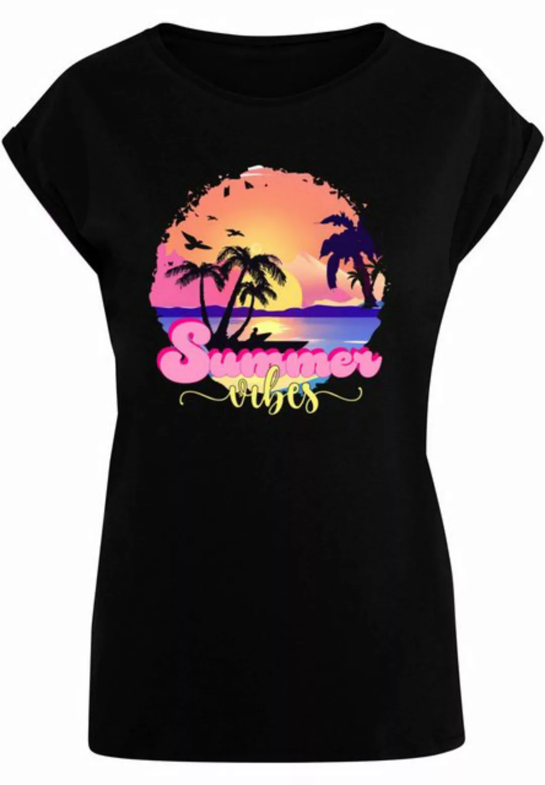 Merchcode T-Shirt Merchcode Damen Ladies Summer Vibes Sunset Extended Shoul günstig online kaufen