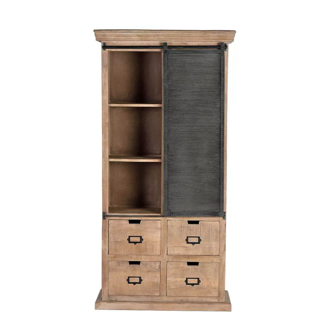 Holzschrank Massiv Schrank Holz mit 1 Schiebetür und vier Schubladen günstig online kaufen