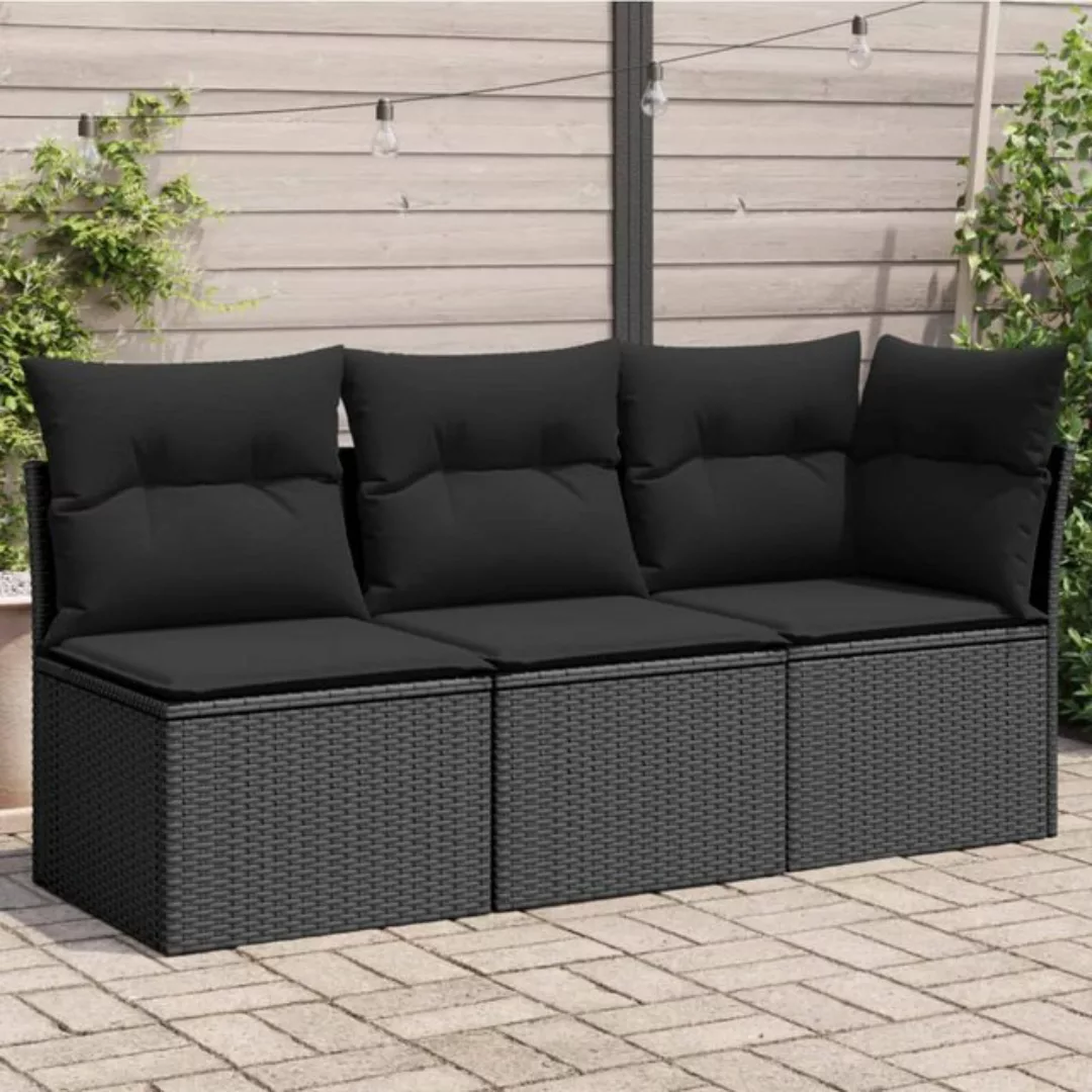 vidaXL Loungesofa Gartensofa mit Kissen 3-Sitzer Schwarz Poly Rattan, 1 Tei günstig online kaufen