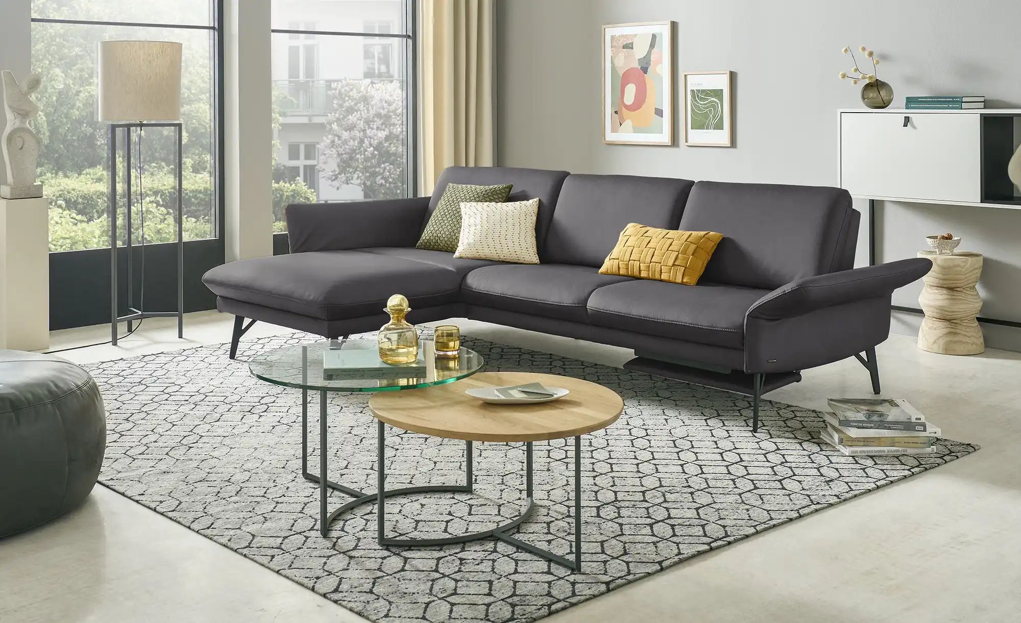 himolla Ecksofa Echtleder 1928 ¦ schwarz ¦ Maße (cm): B: 296 H: 85 T: 175 P günstig online kaufen