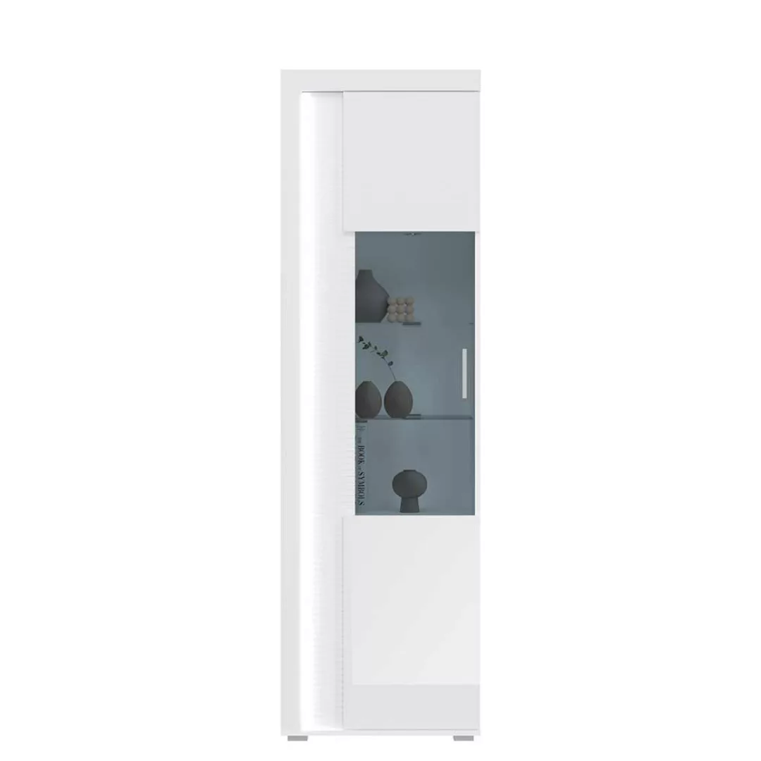 Wohnzimmerschrank mit Glastür in Weiß Hochglanz LED Beleuchtung günstig online kaufen