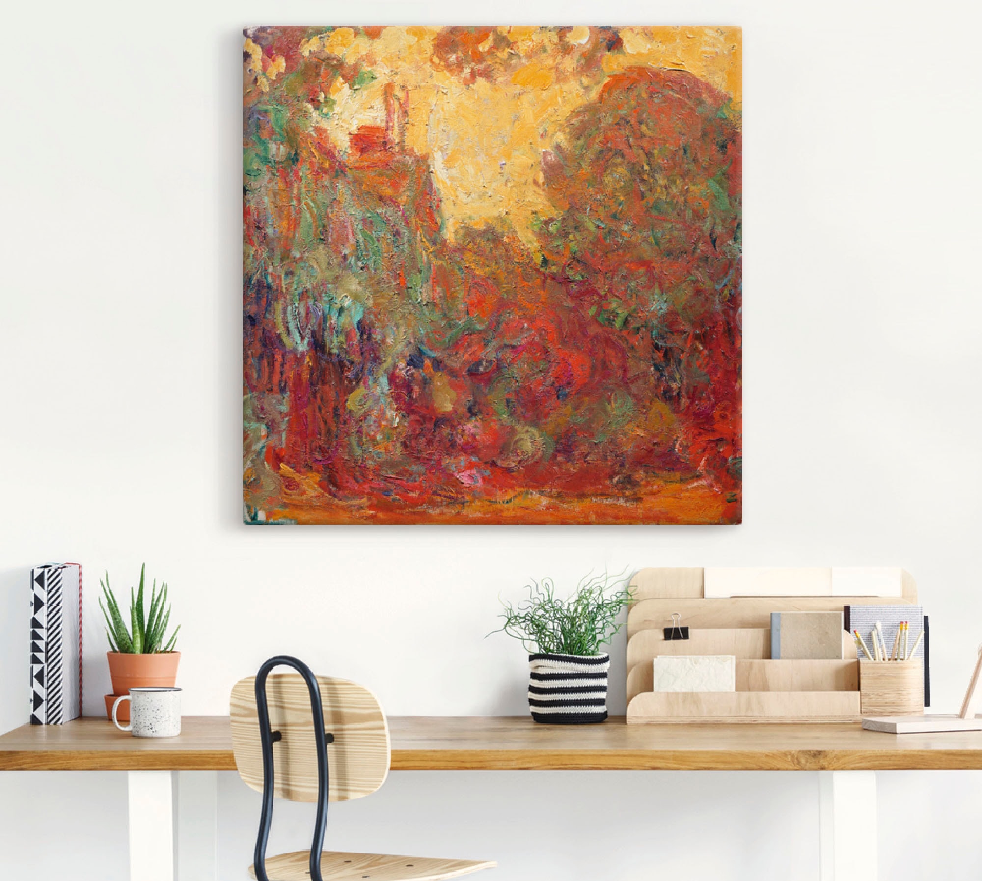 Artland Wandbild "Das Haus in Giverny Komposition in rot", Gegenstandslos, günstig online kaufen