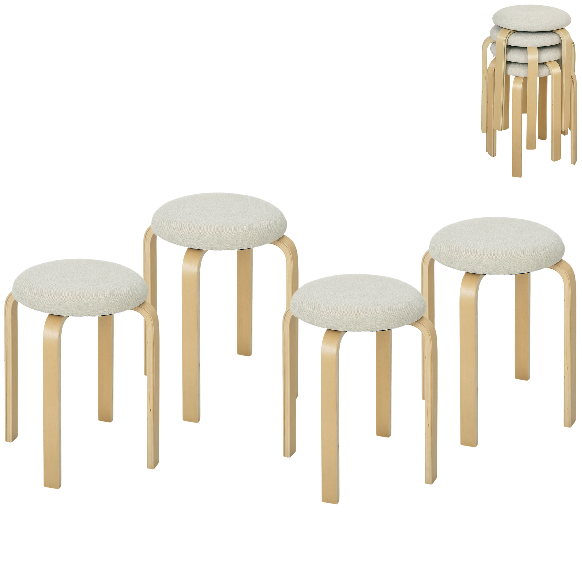 HOMCOM 4er Set Esszimmerhocker Stapelhocker Runde Hocker, Küchenhocker mit günstig online kaufen