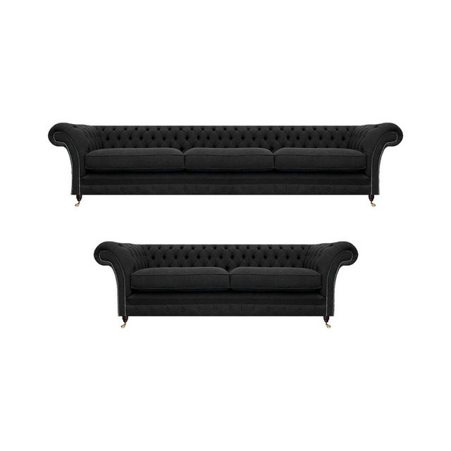 JVmoebel Chesterfield-Sofa Set 2x Sofas Textil Polstermöbel Schwarz Sofagar günstig online kaufen