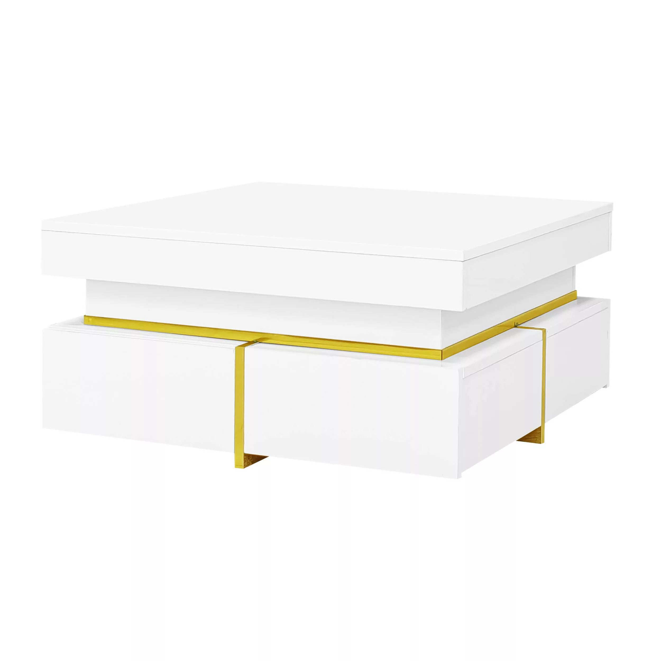 Hochglanz Couchtisch mit Schubladen,goldene Akzente,weiß,70x70x35,5 cm,mode günstig online kaufen