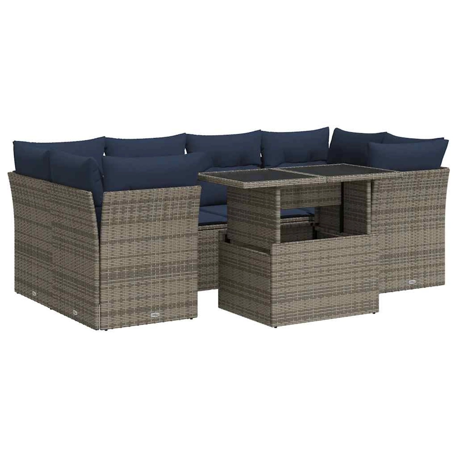 vidaXL 7-Tlg Garten-Sofagarnitur mit Kissen Grau Poly Rattan Akazie 3326112 günstig online kaufen