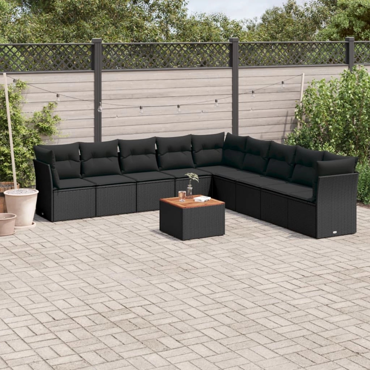 vidaXL 10-tlg Garten-Sofagarnitur mit Kissen Schwarz Poly Rattan Modell 44 günstig online kaufen