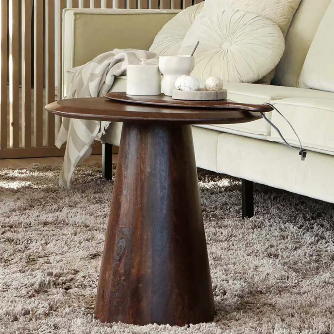 Beistelltisch Sofa modern aus Mangobaum Massivholz Walnussfarben günstig online kaufen