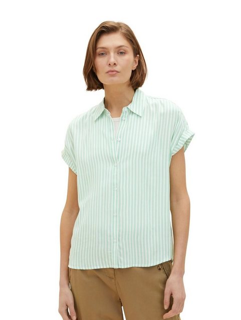 TOM TAILOR Blusenshirt Gestreifte Kurzarm Bluse Übergröße Shirt 5364 in Grü günstig online kaufen