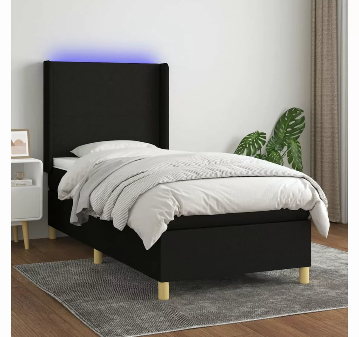 vidaXL Boxspringbett Boxspringbett mit Matratze LED Schwarz 100x200 cm Stof günstig online kaufen