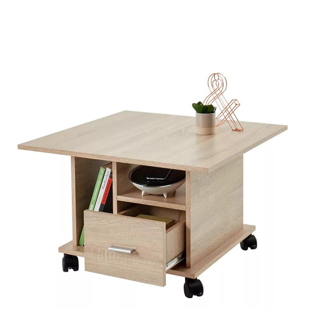 Rollbarer Wohnzimmer Tisch in Sonoma-Eiche einer Schublade günstig online kaufen
