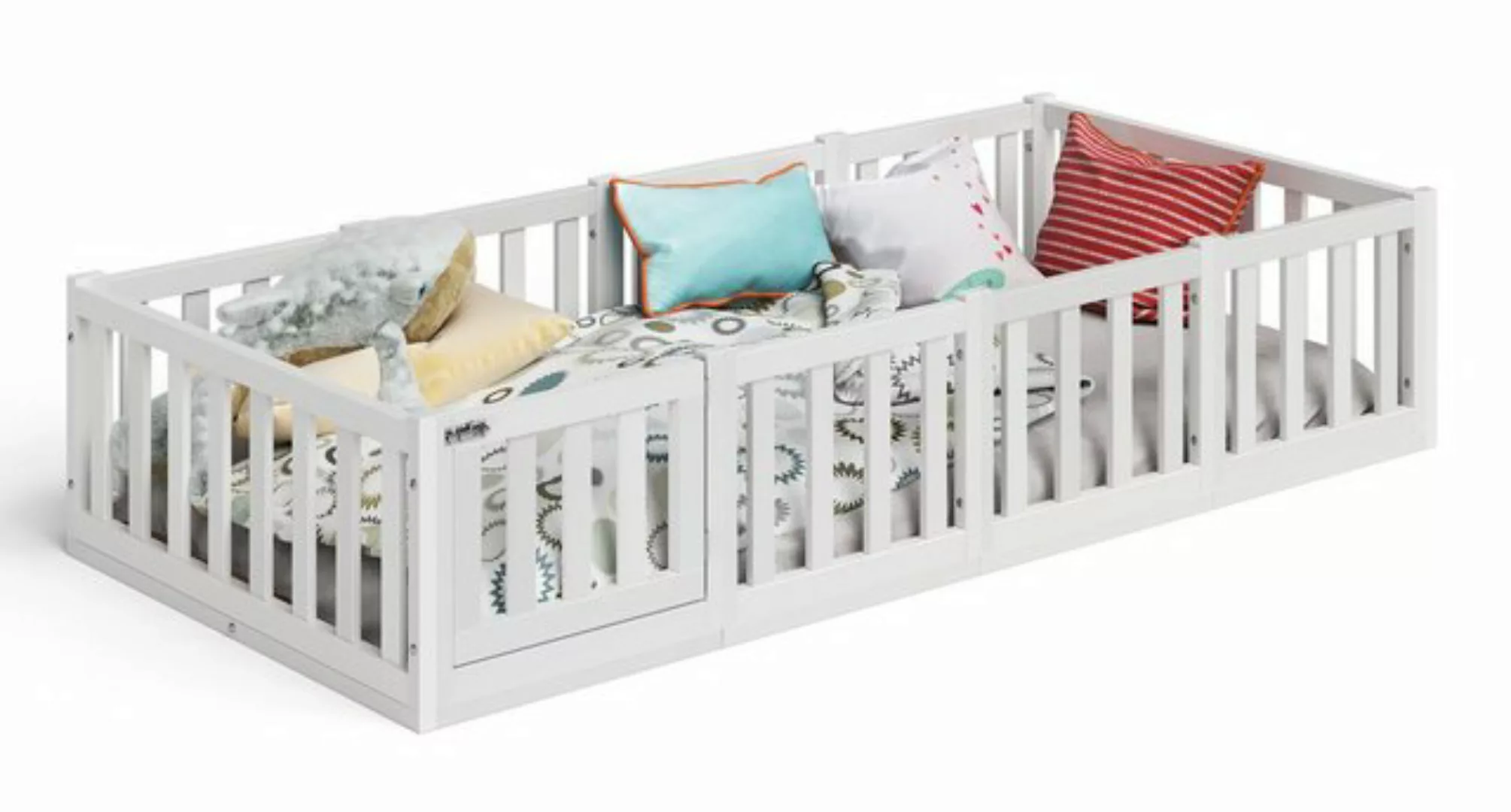 Bellabino Kinderbett Tapi (90x200 cm, weiß, Bodenbett mit Lattenrost, Rausf günstig online kaufen