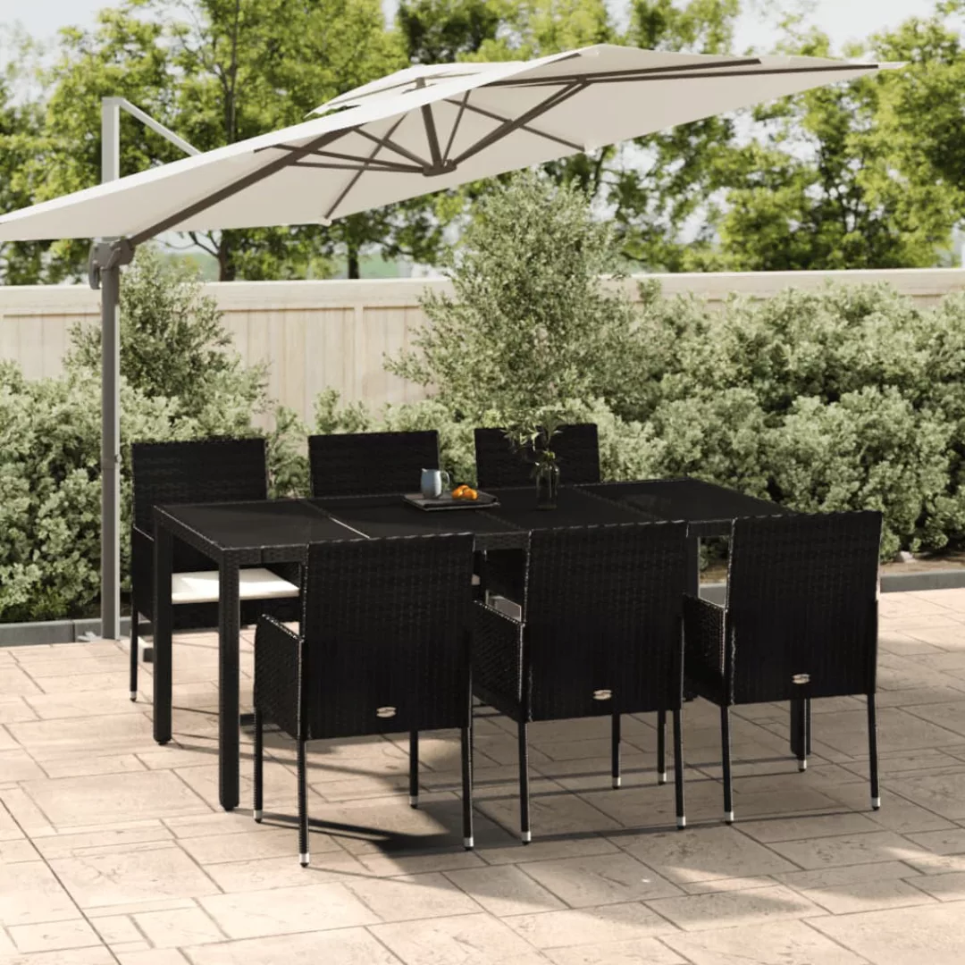 Vidaxl 7-tlg. Garten-essgruppe Mit Kissen Schwarz Poly Rattan günstig online kaufen