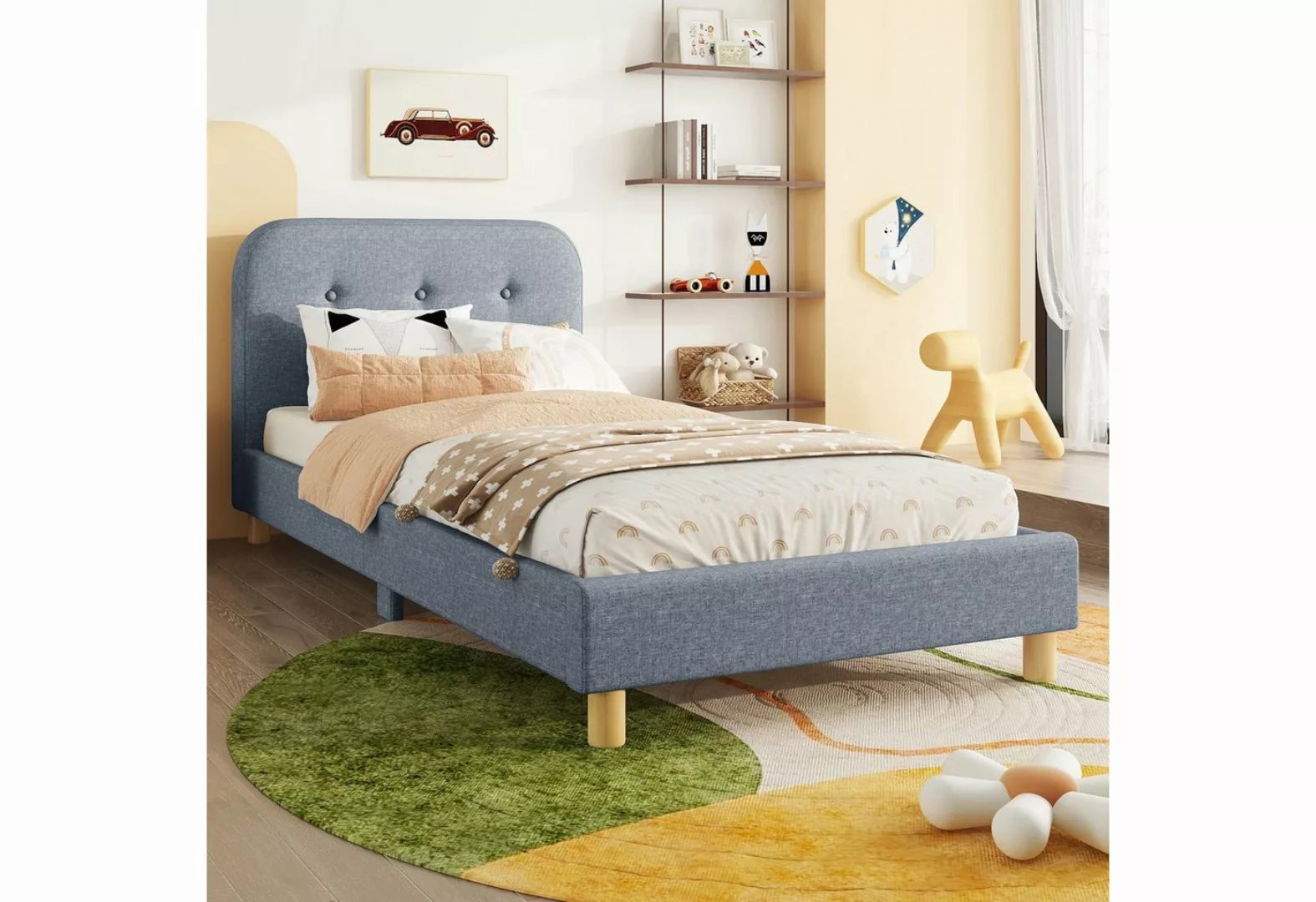 MODFU Polsterbett Funktionsbett Kinderbett Gästebett (Leinen,minimalistisch günstig online kaufen